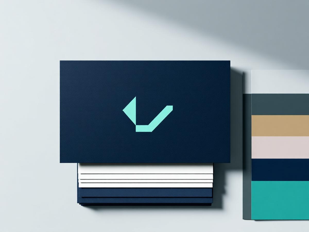 Minimal brand identity system on a dark navy surface